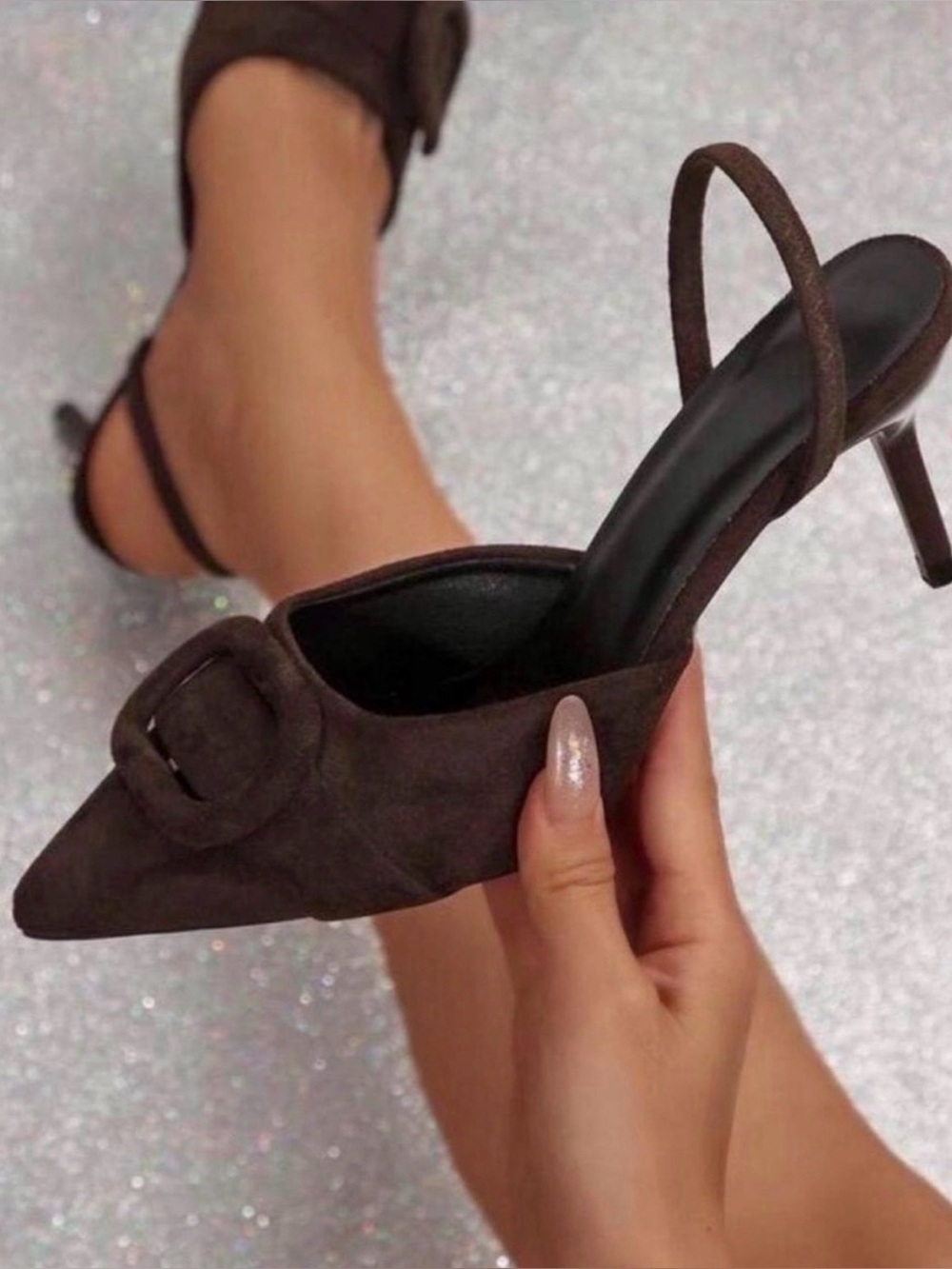 NWOT Pointed Mule Heels with Buckle Detail